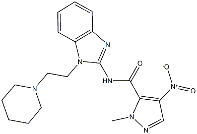 4-nitro-1-methyl-N-{1-[2-(1-piperidinyl)ethyl]-1H-benzimidazol-2-yl}-1H-pyrazole-5-carboxamide Struktur