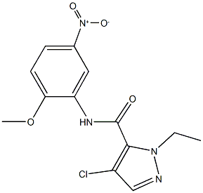 4-chloro-1-ethyl-N-{5-nitro-2-methoxyphenyl}-1H-pyrazole-5-carboxamide Struktur