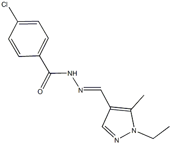 4-chloro-N'-[(1-ethyl-5-methyl-1H-pyrazol-4-yl)methylene]benzohydrazide Struktur