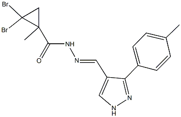 2,2-dibromo-1-methyl-N'-{[3-(4-methylphenyl)-1H-pyrazol-4-yl]methylene}cyclopropanecarbohydrazide Struktur