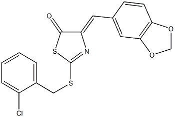 4-(1,3-benzodioxol-5-ylmethylene)-2-[(2-chlorobenzyl)sulfanyl]-1,3-thiazol-5(4H)-one Struktur