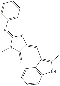 3-methyl-5-[(2-methyl-1H-indol-3-yl)methylene]-2-(phenylimino)-1,3-thiazolidin-4-one Struktur