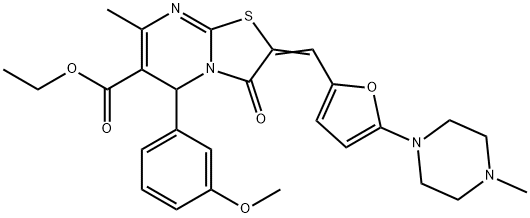 ethyl 5-(3-methoxyphenyl)-7-methyl-2-{[5-(4-methyl-1-piperazinyl)-2-furyl]methylene}-3-oxo-2,3-dihydro-5H-[1,3]thiazolo[3,2-a]pyrimidine-6-carboxylate Struktur