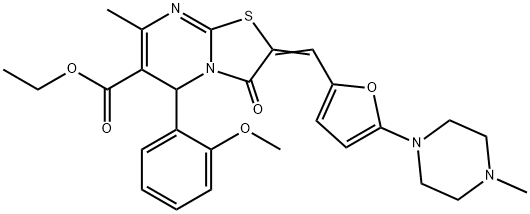 ethyl 5-(2-methoxyphenyl)-7-methyl-2-{[5-(4-methyl-1-piperazinyl)-2-furyl]methylene}-3-oxo-2,3-dihydro-5H-[1,3]thiazolo[3,2-a]pyrimidine-6-carboxylate Struktur