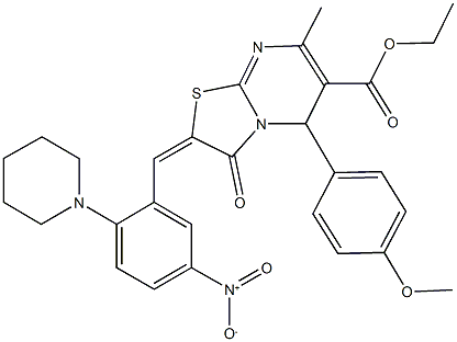 ethyl 2-[5-nitro-2-(1-piperidinyl)benzylidene]-5-(4-methoxyphenyl)-7-methyl-3-oxo-2,3-dihydro-5H-[1,3]thiazolo[3,2-a]pyrimidine-6-carboxylate Struktur