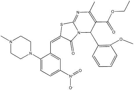 ethyl 2-[5-nitro-2-(4-methyl-1-piperazinyl)benzylidene]-5-(2-methoxyphenyl)-7-methyl-3-oxo-2,3-dihydro-5H-[1,3]thiazolo[3,2-a]pyrimidine-6-carboxylate Struktur