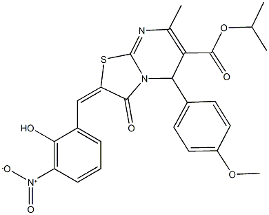 isopropyl 2-{2-hydroxy-3-nitrobenzylidene}-5-(4-methoxyphenyl)-7-methyl-3-oxo-2,3-dihydro-5H-[1,3]thiazolo[3,2-a]pyrimidine-6-carboxylate Struktur