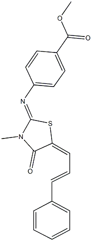 methyl 4-{[3-methyl-4-oxo-5-(3-phenyl-2-propenylidene)-1,3-thiazolidin-2-ylidene]amino}benzoate Struktur