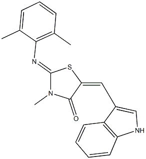 2-[(2,6-dimethylphenyl)imino]-5-(1H-indol-3-ylmethylene)-3-methyl-1,3-thiazolidin-4-one Struktur