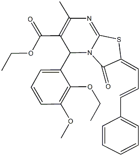 ethyl 5-(2-ethoxy-3-methoxyphenyl)-7-methyl-3-oxo-2-(3-phenyl-2-propenylidene)-2,3-dihydro-5H-[1,3]thiazolo[3,2-a]pyrimidine-6-carboxylate Struktur