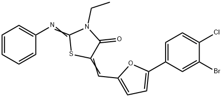 5-{[5-(3-bromo-4-chlorophenyl)-2-furyl]methylene}-3-ethyl-2-(phenylimino)-1,3-thiazolidin-4-one Struktur