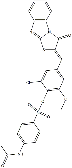 2-chloro-6-methoxy-4-[(3-oxo[1,3]thiazolo[3,2-a]benzimidazol-2(3H)-ylidene)methyl]phenyl 4-(acetylamino)benzenesulfonate Struktur