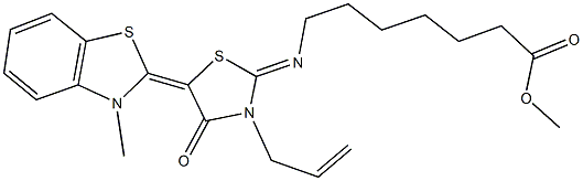 methyl 7-{[3-allyl-5-(3-methyl-1,3-benzothiazol-2(3H)-ylidene)-4-oxo-1,3-thiazolidin-2-ylidene]amino}heptanoate Struktur