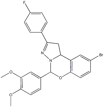 5-[3,4-bis(methyloxy)phenyl]-9-bromo-2-(4-fluorophenyl)-1,10b-dihydropyrazolo[1,5-c][1,3]benzoxazine Struktur