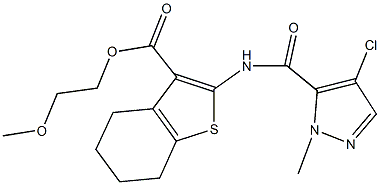 2-methoxyethyl 2-{[(4-chloro-1-methyl-1H-pyrazol-5-yl)carbonyl]amino}-4,5,6,7-tetrahydro-1-benzothiophene-3-carboxylate Struktur