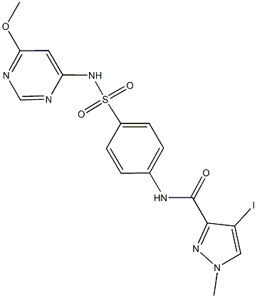 4-iodo-N-(4-{[(6-methoxy-4-pyrimidinyl)amino]sulfonyl}phenyl)-1-methyl-1H-pyrazole-3-carboxamide Struktur