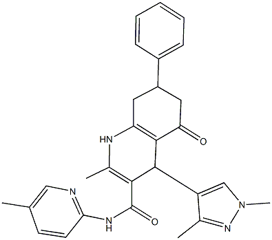 4-(1,3-dimethyl-1H-pyrazol-4-yl)-2-methyl-N-(5-methylpyridin-2-yl)-5-oxo-7-phenyl-1,4,5,6,7,8-hexahydroquinoline-3-carboxamide Struktur