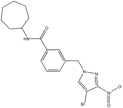 3-({4-bromo-3-nitro-1H-pyrazol-1-yl}methyl)-N-cycloheptylbenzamide Struktur