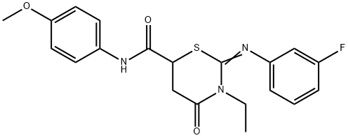 3-ethyl-2-[(3-fluorophenyl)imino]-N-(4-methoxyphenyl)-4-oxo-1,3-thiazinane-6-carboxamide Struktur