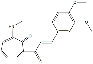 2-[3-(3,4-dimethoxyphenyl)acryloyl]-7-(methylamino)-2,4,6-cycloheptatrien-1-one Struktur