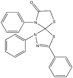 1,3,9-triphenyl-4,6-dithia-1,2,9-triazaspiro[4.4]non-2-en-8-one Struktur