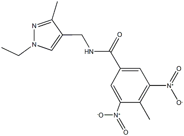 N-[(1-ethyl-3-methyl-1H-pyrazol-4-yl)methyl]-3,5-dinitro-4-methylbenzamide Struktur