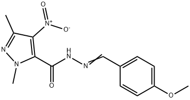 4-nitro-N'-(4-methoxybenzylidene)-1,3-dimethyl-1H-pyrazole-5-carbohydrazide Struktur