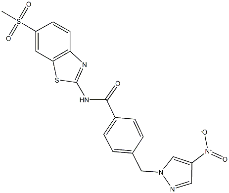 4-({4-nitro-1H-pyrazol-1-yl}methyl)-N-[6-(methylsulfonyl)-1,3-benzothiazol-2-yl]benzamide Struktur