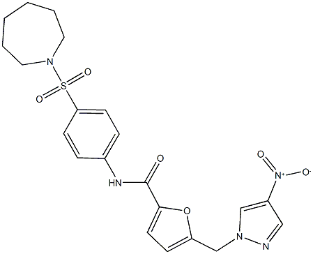 N-[4-(1-azepanylsulfonyl)phenyl]-5-({4-nitro-1H-pyrazol-1-yl}methyl)-2-furamide Struktur