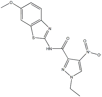 1-ethyl-4-nitro-N-(6-methoxy-1,3-benzothiazol-2-yl)-1H-pyrazole-3-carboxamide Struktur