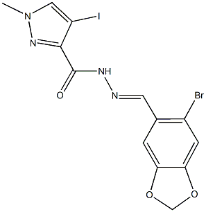 N'-[(6-bromo-1,3-benzodioxol-5-yl)methylene]-4-iodo-1-methyl-1H-pyrazole-3-carbohydrazide Struktur