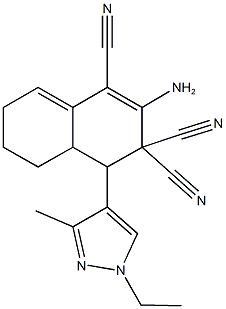 2-amino-4-(1-ethyl-3-methyl-1H-pyrazol-4-yl)-4a,5,6,7-tetrahydro-1,3,3(4H)-naphthalenetricarbonitrile Struktur