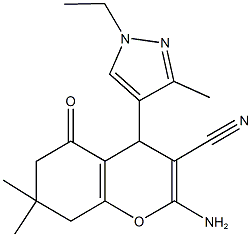 2-amino-4-(1-ethyl-3-methyl-1H-pyrazol-4-yl)-7,7-dimethyl-5-oxo-5,6,7,8-tetrahydro-4H-chromene-3-carbonitrile Struktur