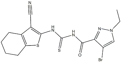 N-[(4-bromo-1-ethyl-1H-pyrazol-3-yl)carbonyl]-N'-(3-cyano-4,5,6,7-tetrahydro-1-benzothien-2-yl)thiourea Struktur