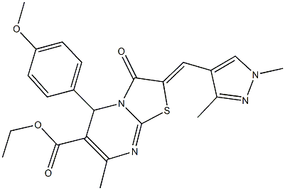 ethyl 2-[(1,3-dimethyl-1H-pyrazol-4-yl)methylene]-5-(4-methoxyphenyl)-7-methyl-3-oxo-2,3-dihydro-5H-[1,3]thiazolo[3,2-a]pyrimidine-6-carboxylate Struktur