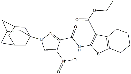 ethyl 2-[({1-(1-adamantyl)-4-nitro-1H-pyrazol-3-yl}carbonyl)amino]-4,5,6,7-tetrahydro-1-benzothiophene-3-carboxylate Struktur