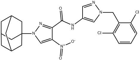 1-(1-adamantyl)-N-[1-(2,6-dichlorobenzyl)-1H-pyrazol-4-yl]-4-nitro-1H-pyrazole-3-carboxamide Struktur