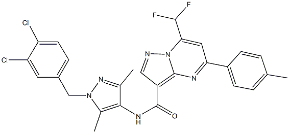 N-[1-(3,4-dichlorobenzyl)-3,5-dimethyl-1H-pyrazol-4-yl]-7-(difluoromethyl)-5-(4-methylphenyl)pyrazolo[1,5-a]pyrimidine-3-carboxamide Struktur