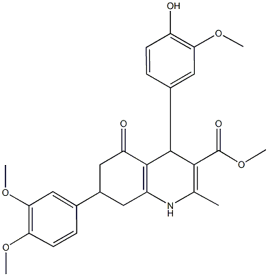 methyl 7-(3,4-dimethoxyphenyl)-4-(4-hydroxy-3-methoxyphenyl)-2-methyl-5-oxo-1,4,5,6,7,8-hexahydroquinoline-3-carboxylate Struktur