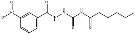 N-[(2-{3-nitrobenzoyl}hydrazino)carbothioyl]hexanamide Struktur