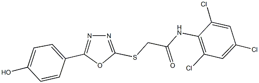 2-{[5-(4-hydroxyphenyl)-1,3,4-oxadiazol-2-yl]sulfanyl}-N-(2,4,6-trichlorophenyl)acetamide Struktur