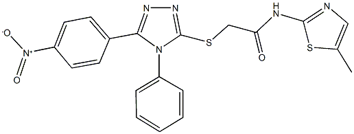 2-[(5-{4-nitrophenyl}-4-phenyl-4H-1,2,4-triazol-3-yl)sulfanyl]-N-(5-methyl-1,3-thiazol-2-yl)acetamide Struktur