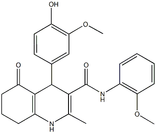 4-[4-hydroxy-3-(methyloxy)phenyl]-2-methyl-N-[2-(methyloxy)phenyl]-5-oxo-1,4,5,6,7,8-hexahydroquinoline-3-carboxamide Struktur