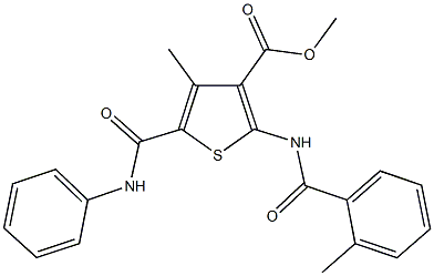 methyl 4-methyl-2-{[(2-methylphenyl)carbonyl]amino}-5-[(phenylamino)carbonyl]thiophene-3-carboxylate Struktur