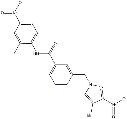 3-({4-bromo-3-nitro-1H-pyrazol-1-yl}methyl)-N-{4-nitro-2-methylphenyl}benzamide Struktur