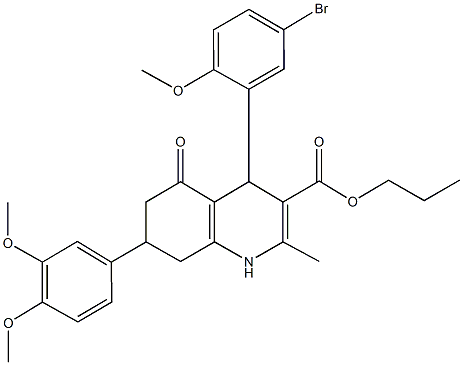 propyl 4-(5-bromo-2-methoxyphenyl)-7-(3,4-dimethoxyphenyl)-2-methyl-5-oxo-1,4,5,6,7,8-hexahydro-3-quinolinecarboxylate Struktur