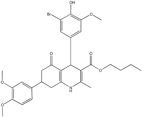 butyl 4-(3-bromo-4-hydroxy-5-methoxyphenyl)-7-(3,4-dimethoxyphenyl)-2-methyl-5-oxo-1,4,5,6,7,8-hexahydro-3-quinolinecarboxylate Struktur