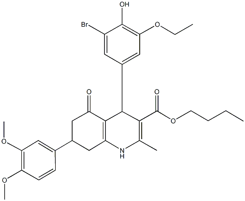 butyl 4-(3-bromo-5-ethoxy-4-hydroxyphenyl)-7-(3,4-dimethoxyphenyl)-2-methyl-5-oxo-1,4,5,6,7,8-hexahydro-3-quinolinecarboxylate Struktur