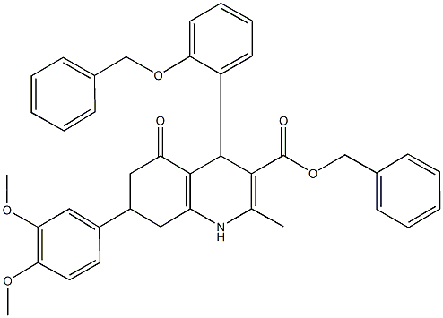 benzyl 4-[2-(benzyloxy)phenyl]-7-(3,4-dimethoxyphenyl)-2-methyl-5-oxo-1,4,5,6,7,8-hexahydro-3-quinolinecarboxylate Struktur