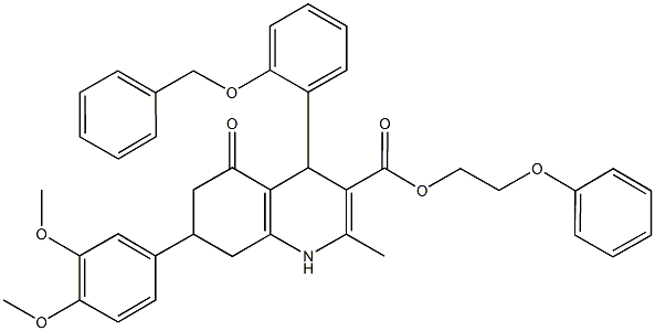 2-phenoxyethyl 4-[2-(benzyloxy)phenyl]-7-(3,4-dimethoxyphenyl)-2-methyl-5-oxo-1,4,5,6,7,8-hexahydro-3-quinolinecarboxylate Struktur